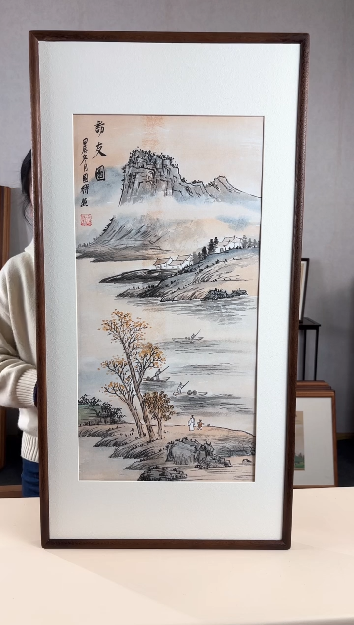 【闪购商品】国画手绘*访友图*47*92cm实木框