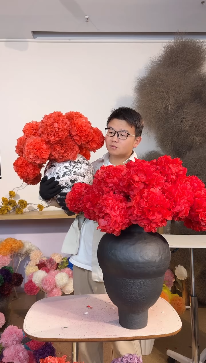  漂色永生大叶绣球花球5枝—红咖