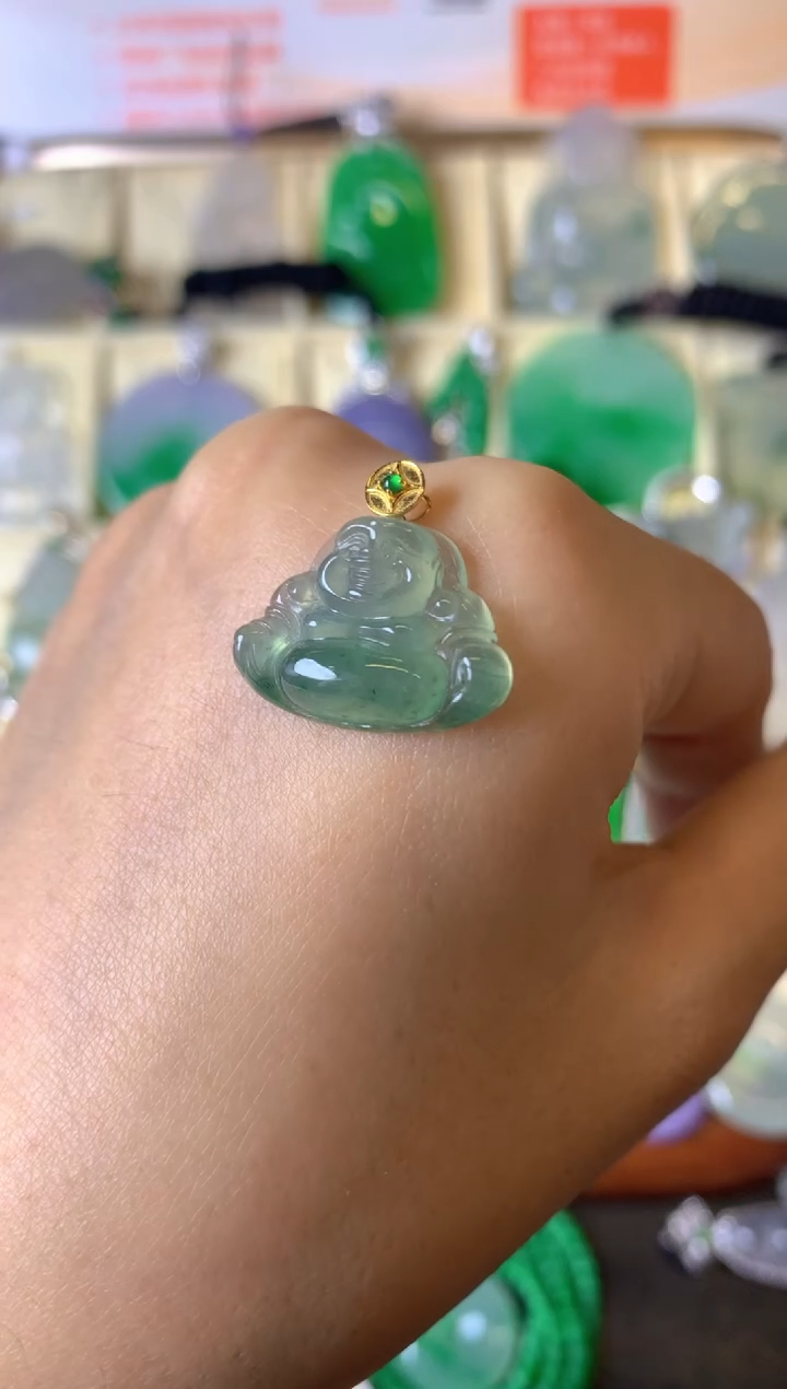 【闪购商品】翡翠颈饰18K金镶嵌成品吊坠