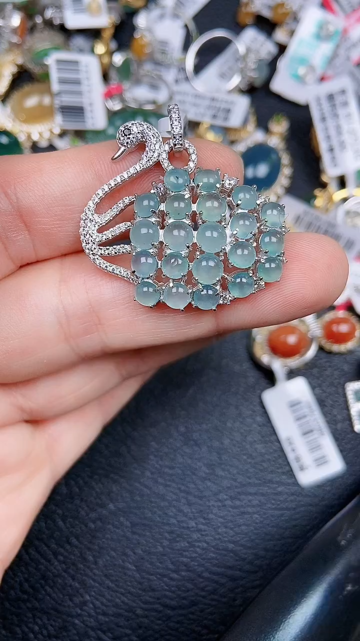 颈饰银S925镶嵌翡翠0174