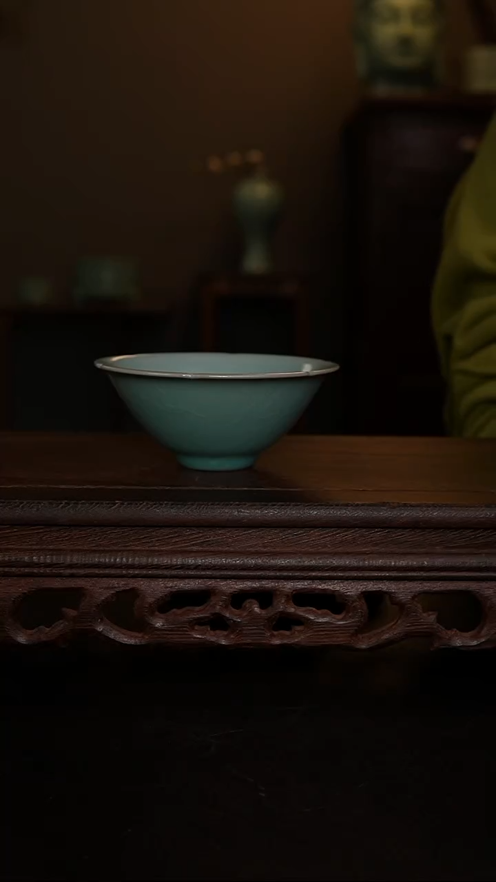 摆件仿古手工葵口斗笠杯
