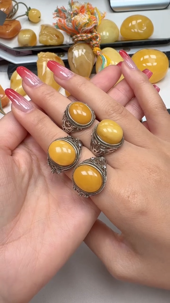 裸石琥珀银S925镶嵌随机一个