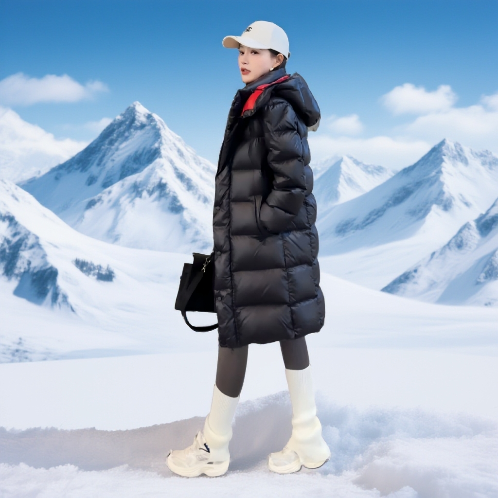  长款内红外黑可脱卸帽外套羽绒服-SS11