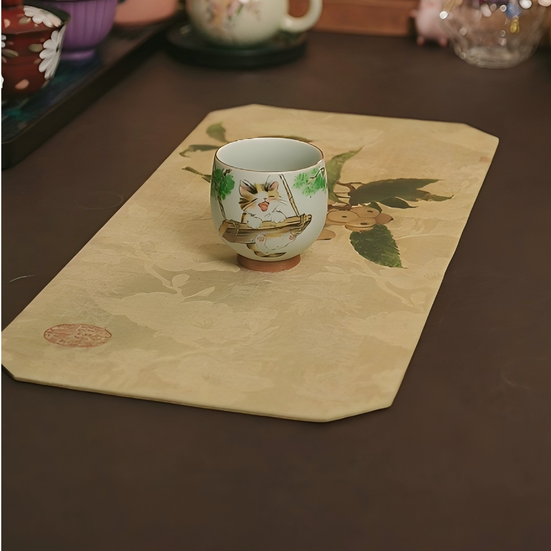 汝窑秋千猫天青色哑光釉可爱女士泡茶陶瓷茶具宰相杯（容量120ml）