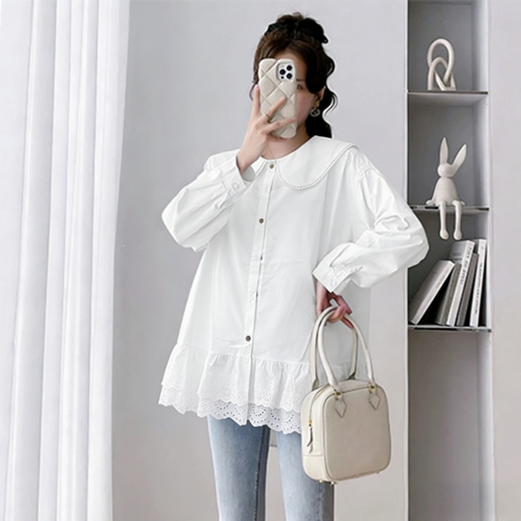 大码孕妇2026新款娃娃衫小清新宽松显瘦时尚百搭孕妇减龄衬衫2600