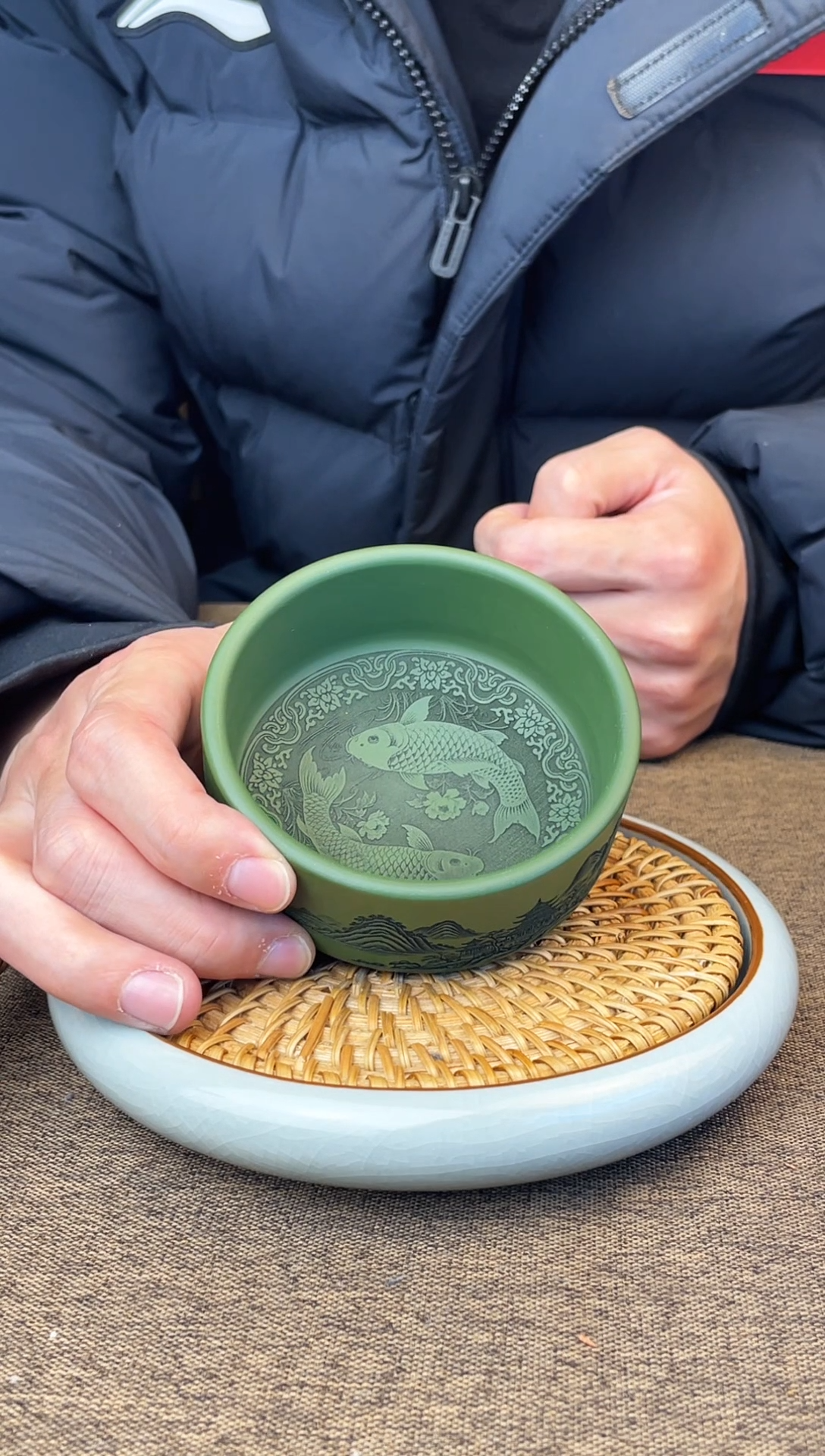 年年有余 翡翠绿泥主人杯