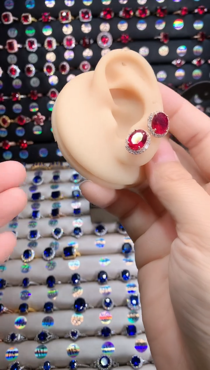 【闪购商品】红宝石耳饰银S925镶嵌玫瑰金