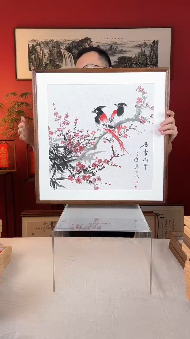 【闪购商品】国画眉寿万年纯手绘国画52*52实木画框