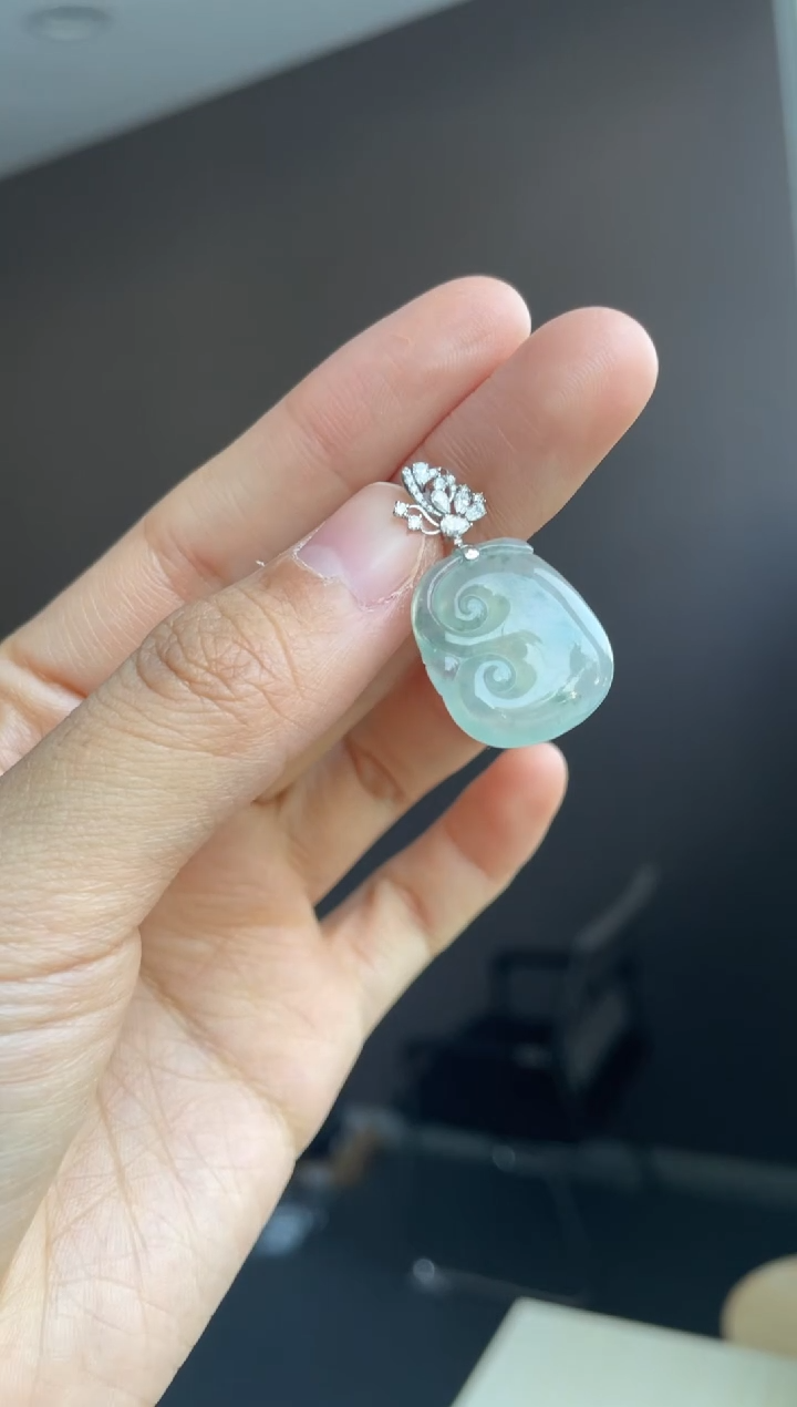 吊坠(不含链)18K金镶嵌翡翠天然缅甸A货翡翠