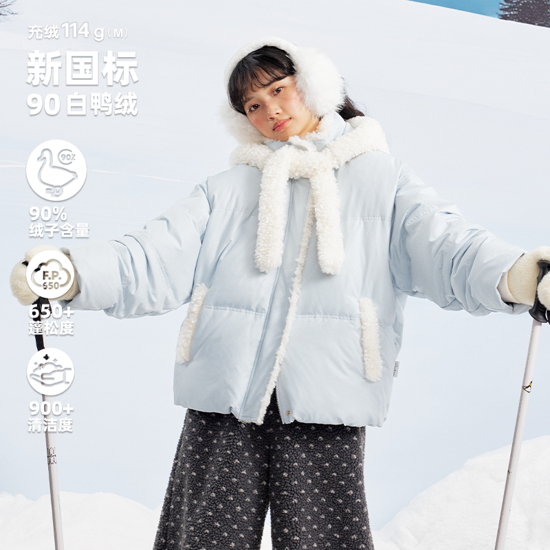 「90白鸭绒」早乙女惠子saotome 日系复古毛毛连帽保暖羽绒服冬1092