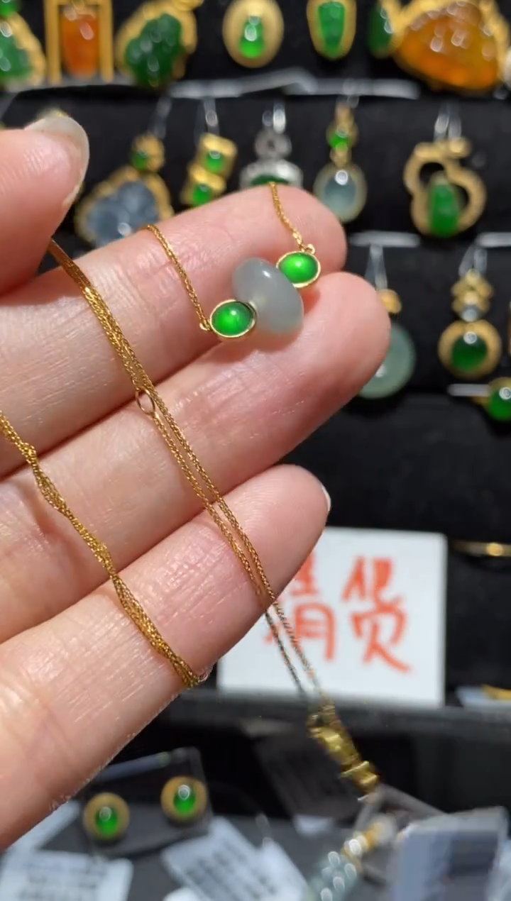 【闪购商品】翡翠颈饰18K金镶嵌套链