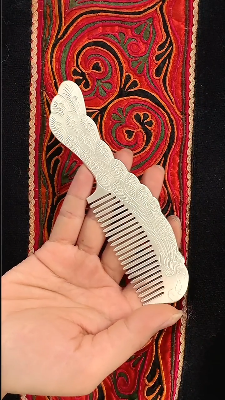 珐琅足银凤凰银梳