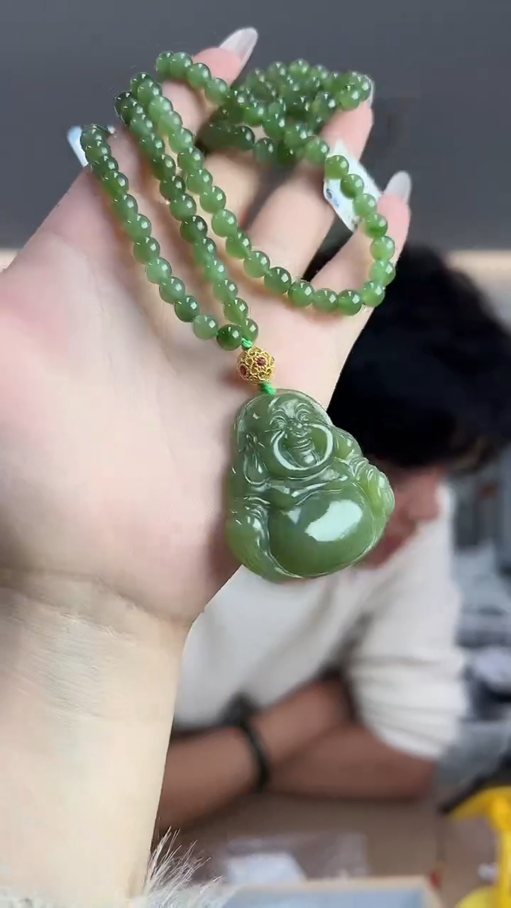 【闪购商品】和田玉青黄玉猫眼佛公未镶嵌套链