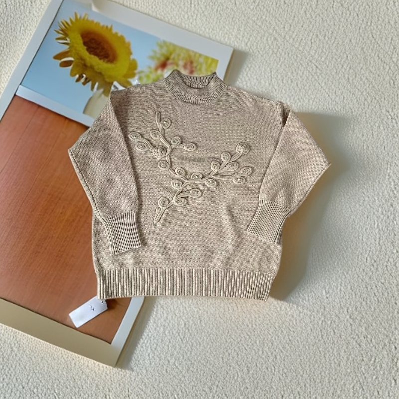 纯欲风蝴蝶结秋冬洋气毛衣时尚衫秋季提花羊绒衫圆领长袖百搭灰色