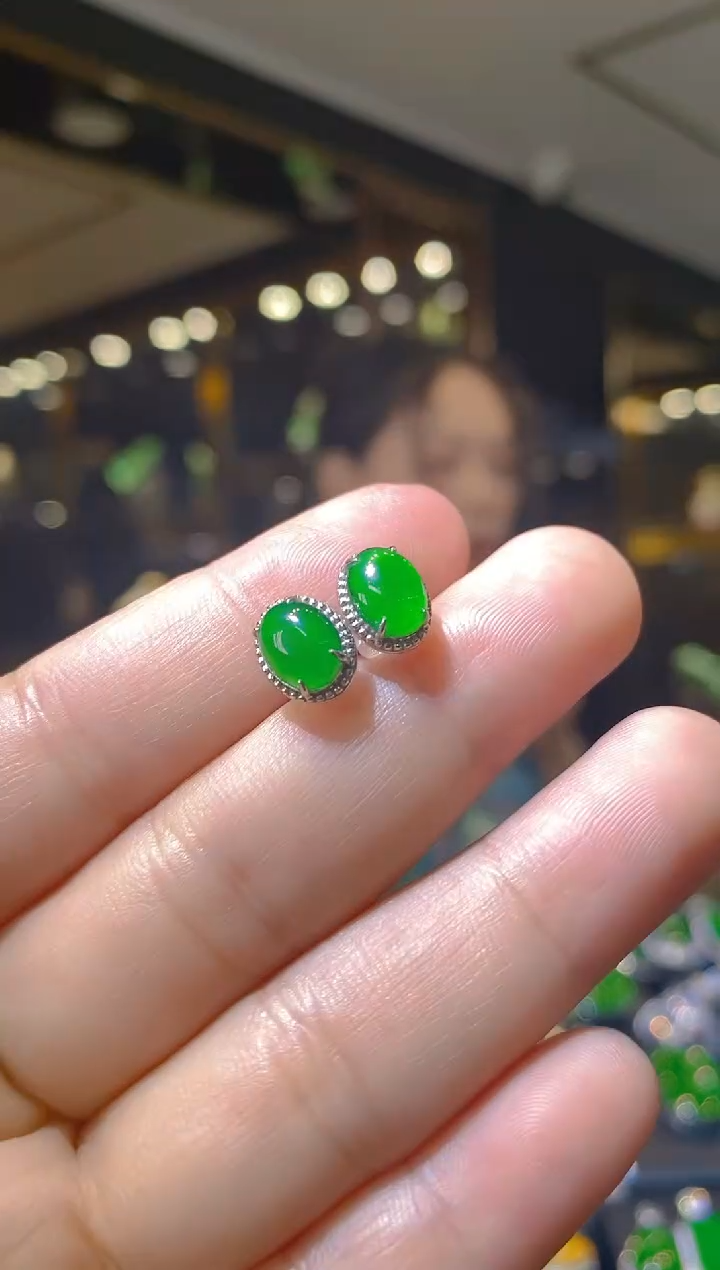 【闪购商品】翡翠耳饰银S925镶嵌012     