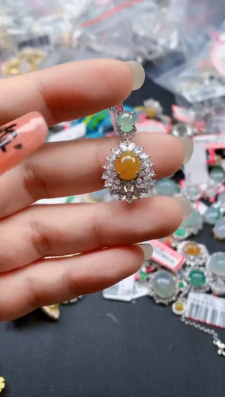 银S925镶嵌戒指翡翠天然A货缅甸翡翠