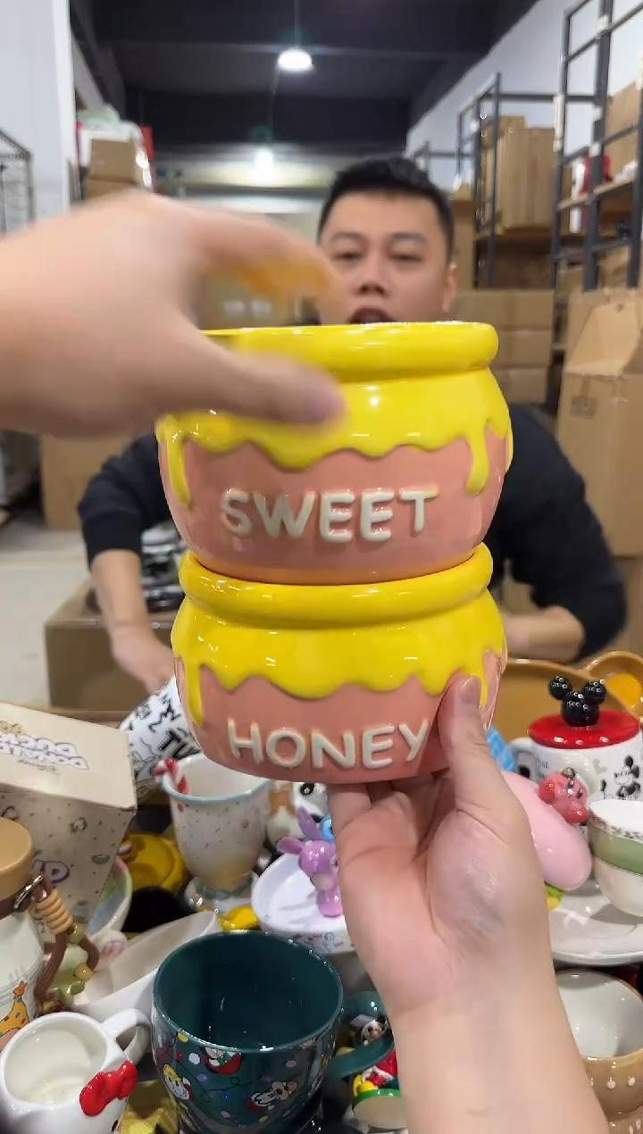 瓷片粉色蜂蜜狗粮碗2件套