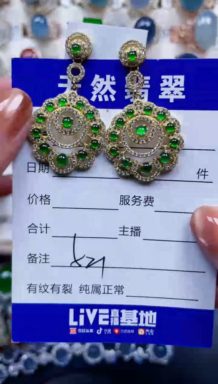 银S925镶嵌翡翠耳饰521