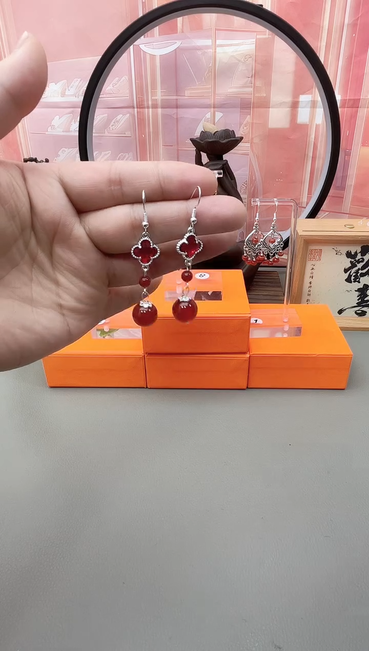 银S925镶嵌耳坠玛瑙/玉髓j402