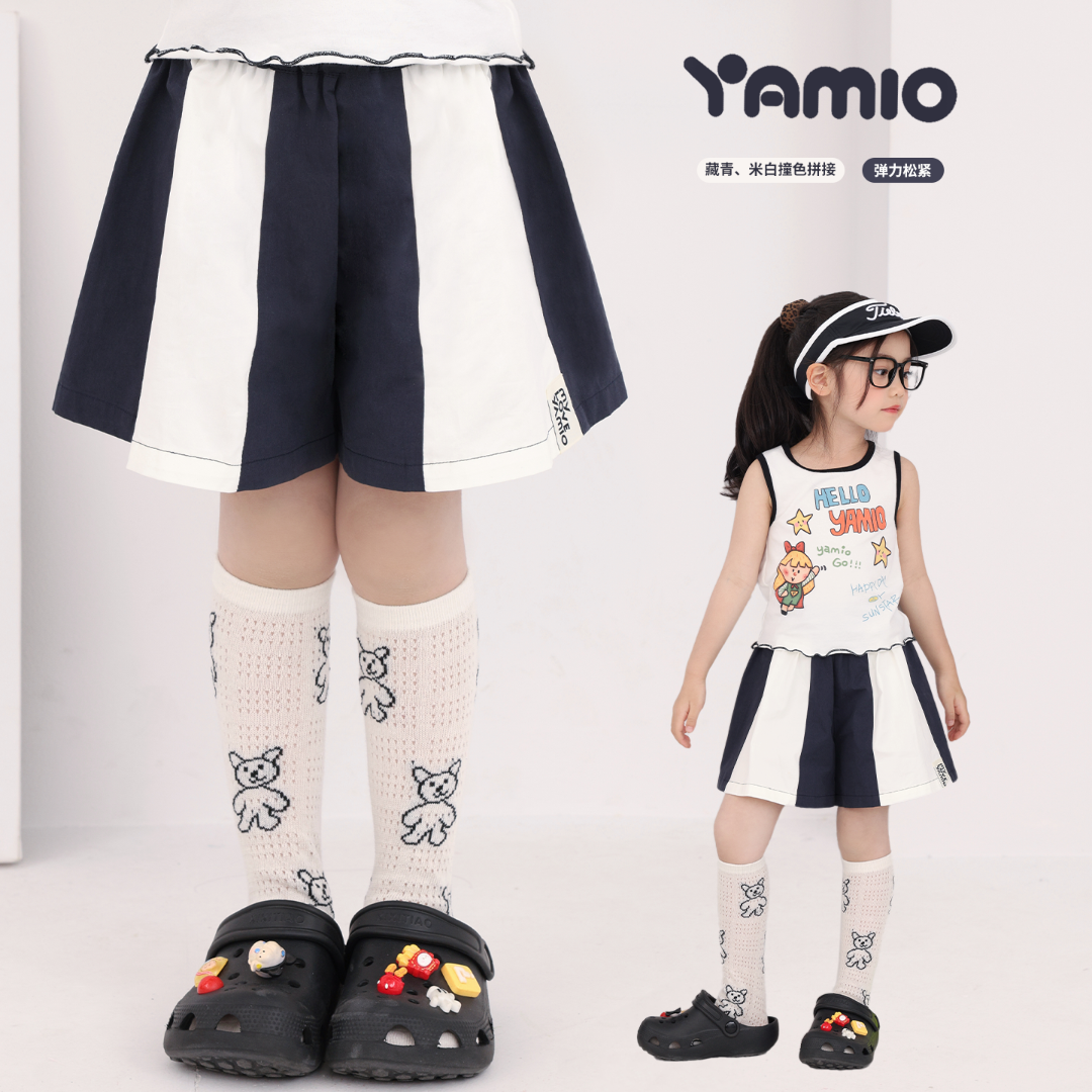 YAMIO杨梅家2026夏季新款儿童女童竖条纹A字时尚可爱短裤CG2062