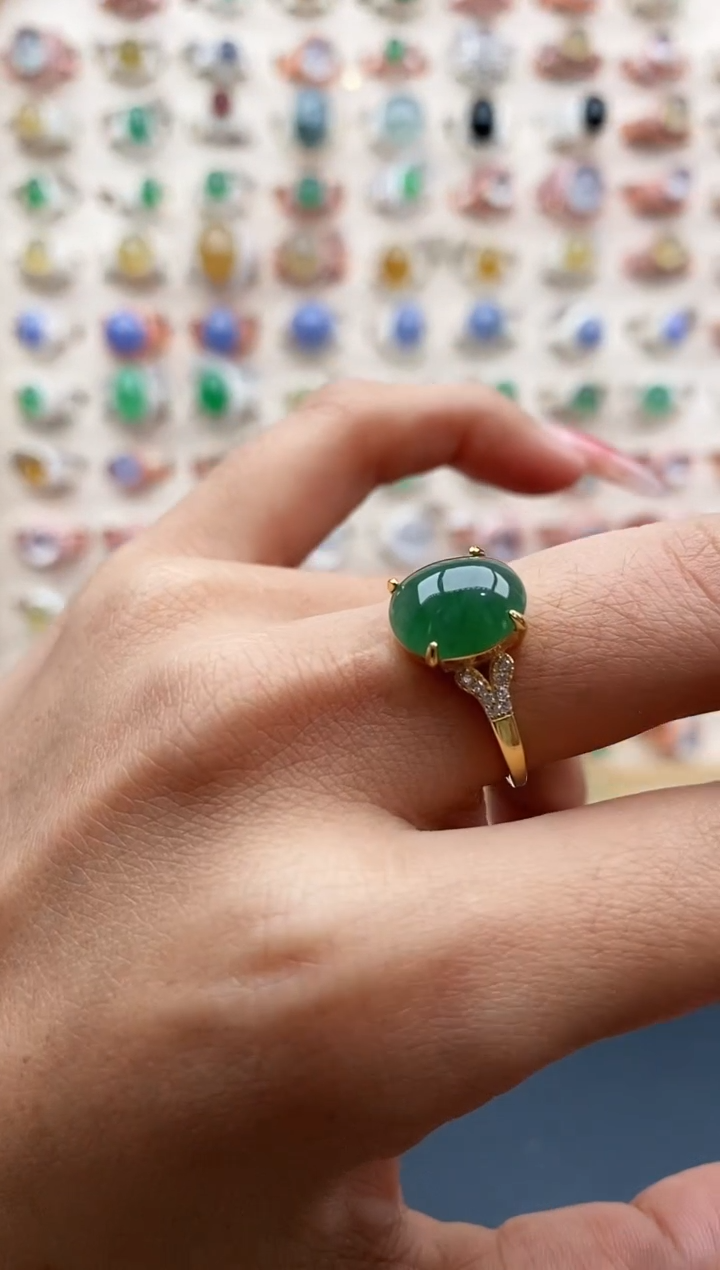 【闪购商品】翡翠戒指银S925镶嵌缅甸天然A货翡翠222 2+9