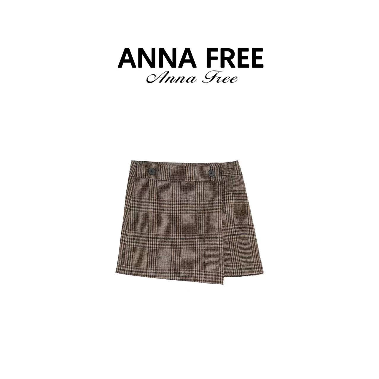 ANNA FREE【旧桥一梦】新款复古时尚格子百搭不对称半身裙ZCD24587