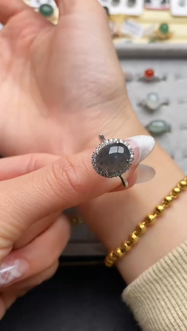 【闪购商品】翡翠戒指银S925镶嵌777777777+8