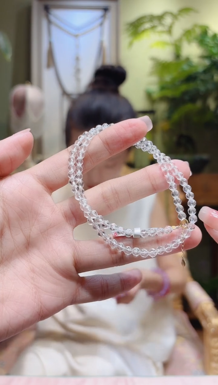 【闪购商品】水晶项链18K金镶嵌白水晶切割面锁骨链