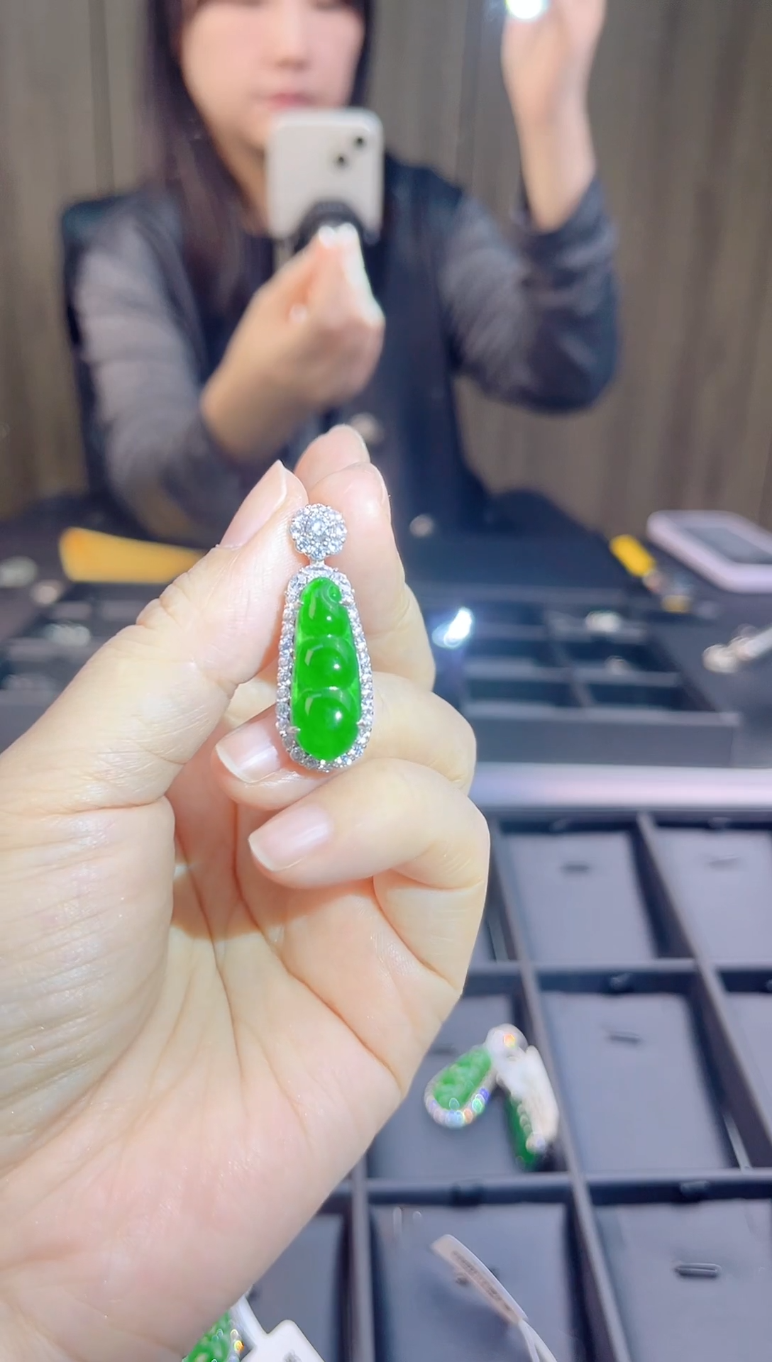 吊坠(不含链)银S925镶嵌翡翠090