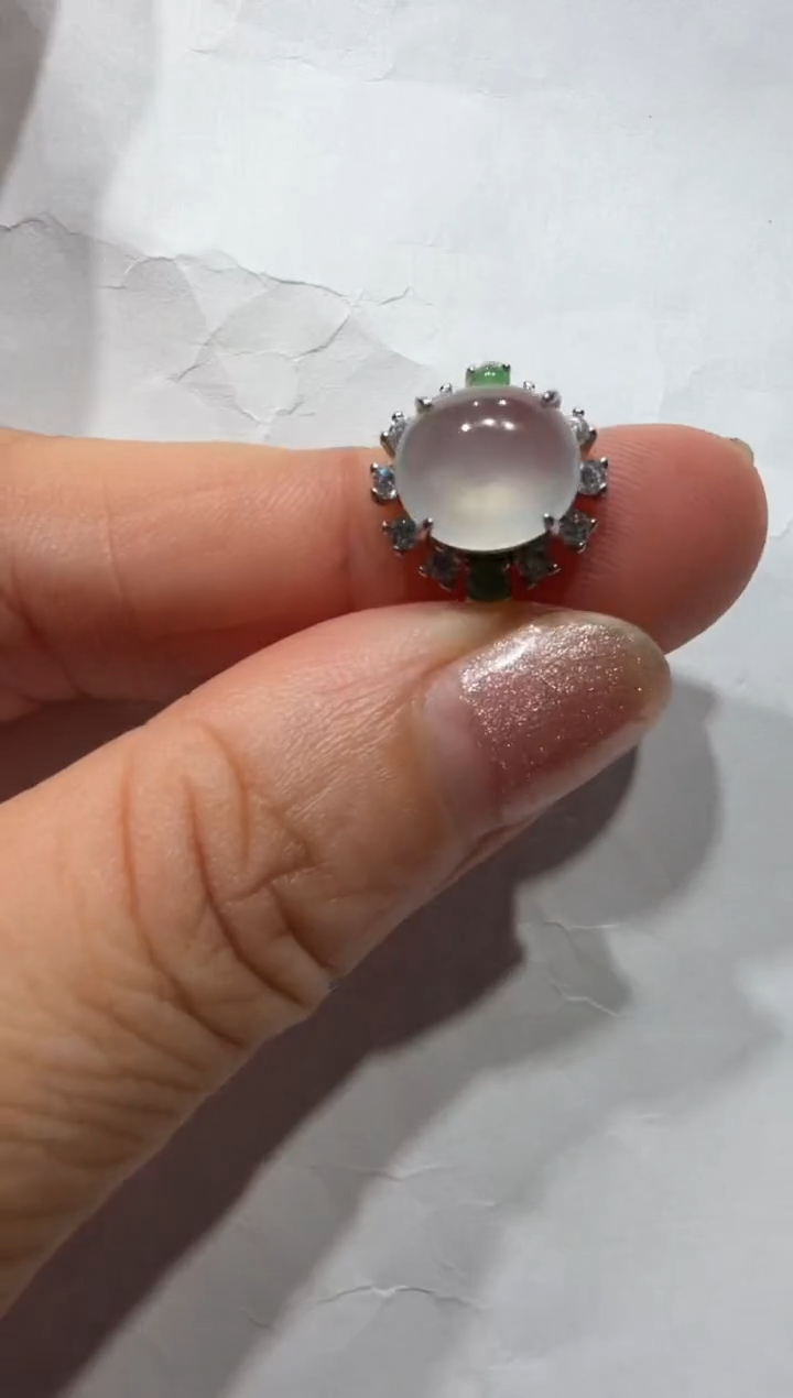 银S925镶嵌戒指翡翠925银镶缅甸A货翡翠戒指