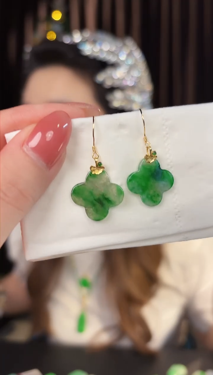 【闪购商品】翡翠耳饰18K金镶嵌缅料A货/支持复检/一件