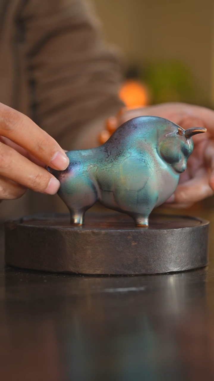 瓷片64柴房陶瓷柴烧小牛茶宠