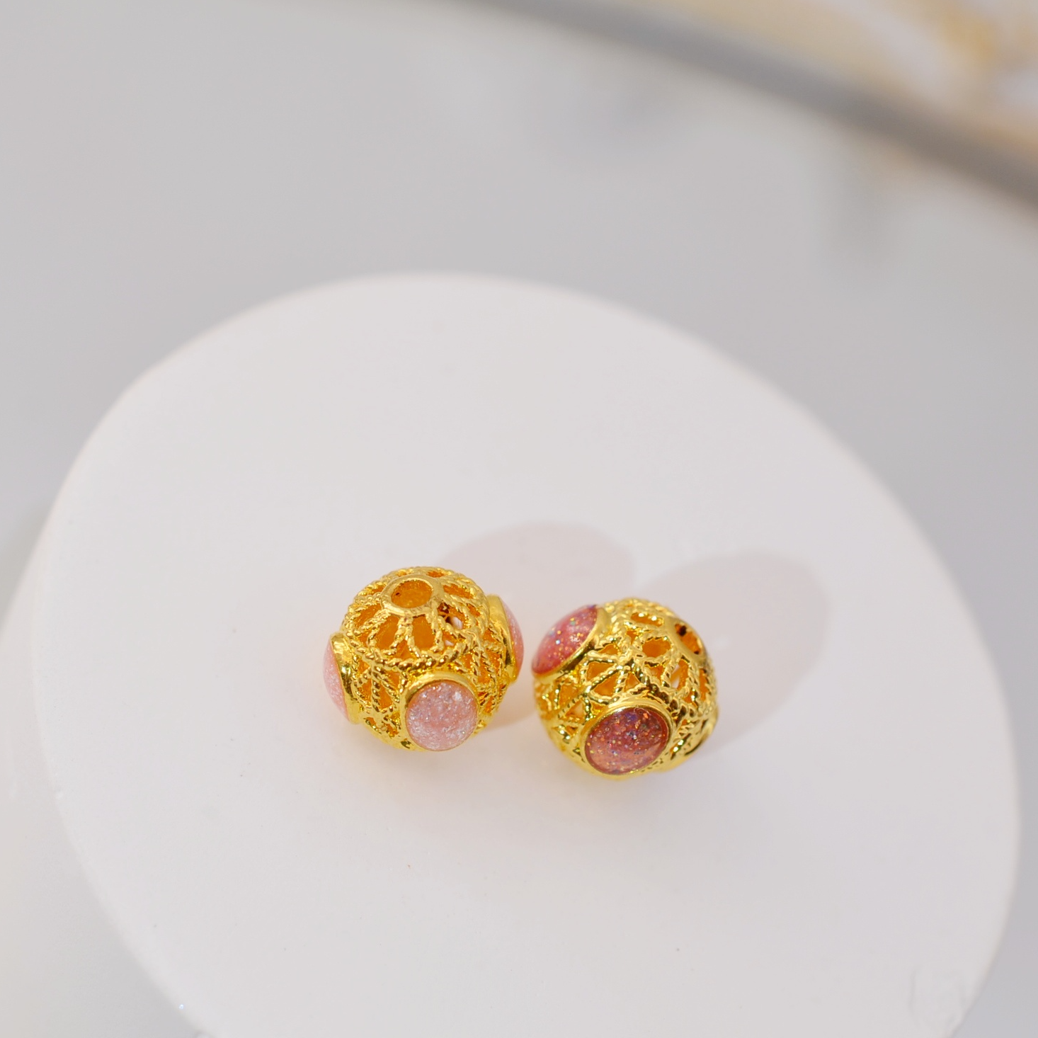 【芷伊】999足金粉色珠光色圆珠9.2mm孔径1.5mm