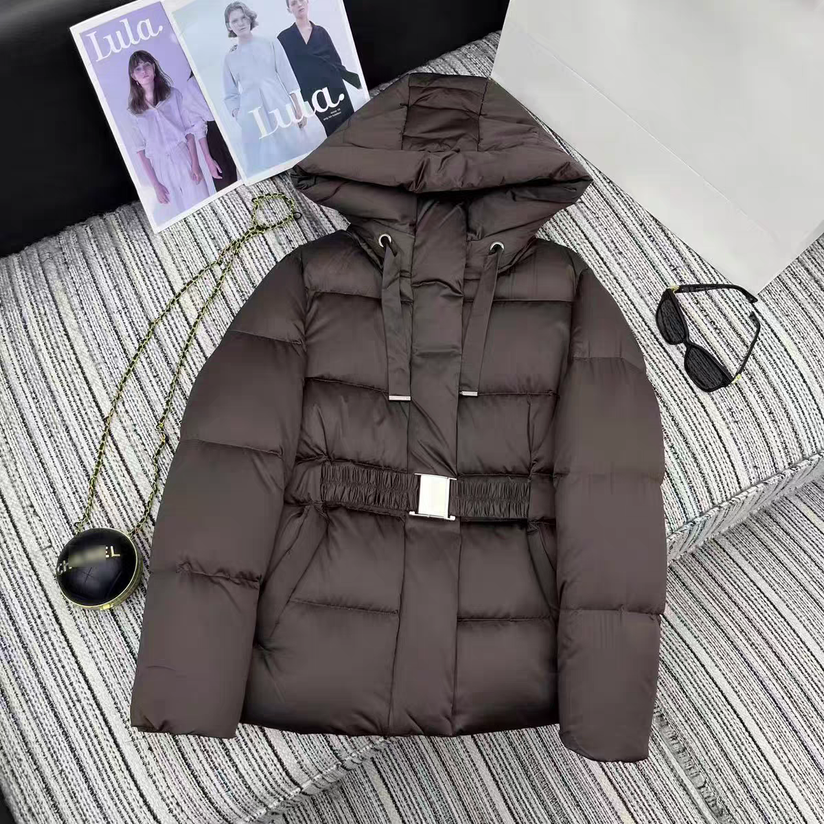 GXO 2025冬季连帽羽绒服白绒服鹅松紧收腰显瘦保暖短款外套WT0078