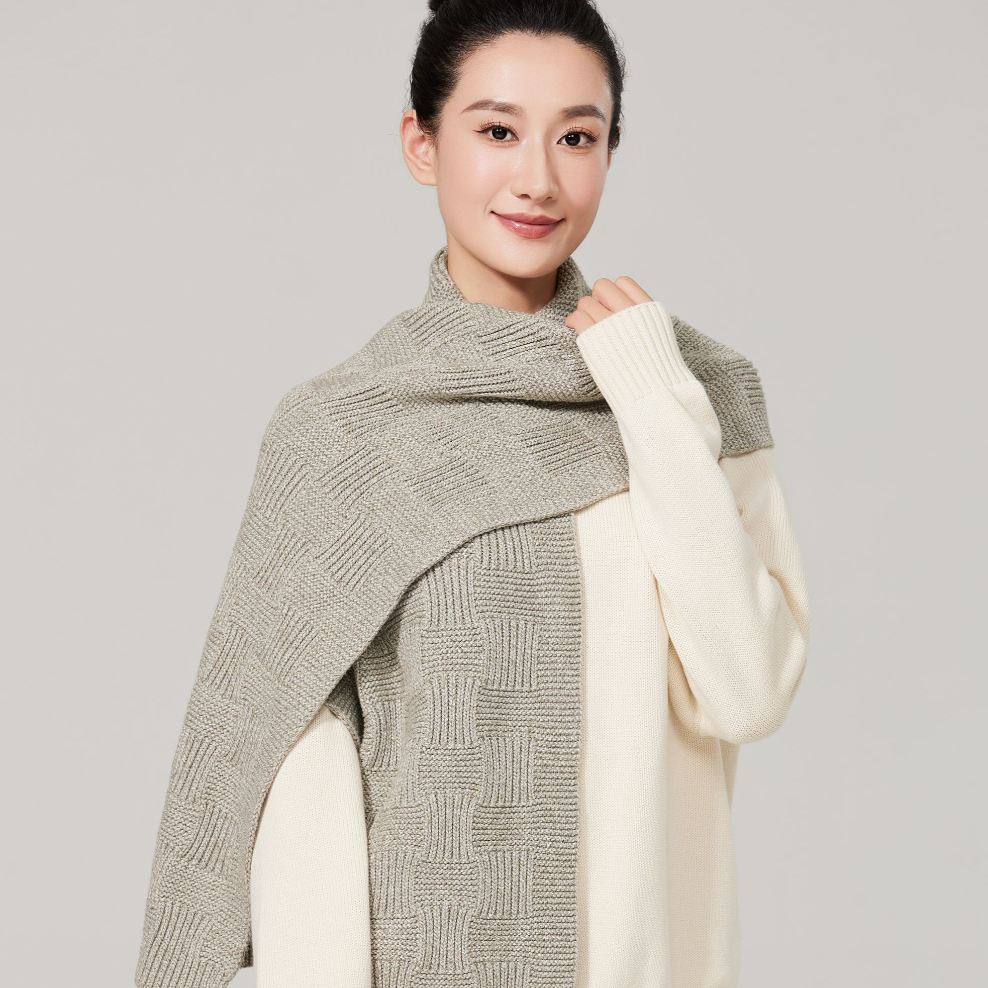 秋冬新款 灰色针织围巾 100%有机棉 A类母婴级0甲醛0染色0农残