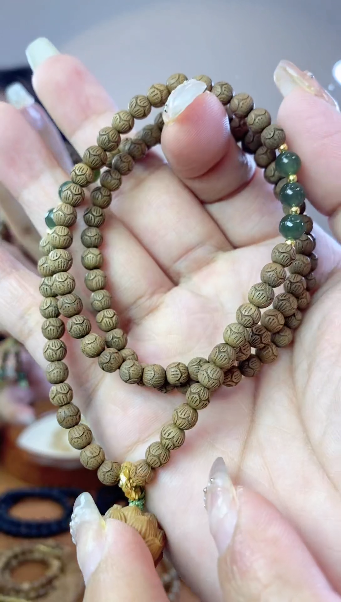 檀香木手串/手链老山檀香雕刻手串莲花款