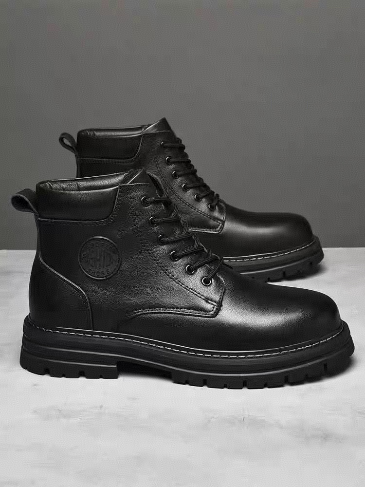 5508妞冬季新款牛皮时尚休闲加绒保暖男鞋厚底防滑羊毛圆头马丁靴