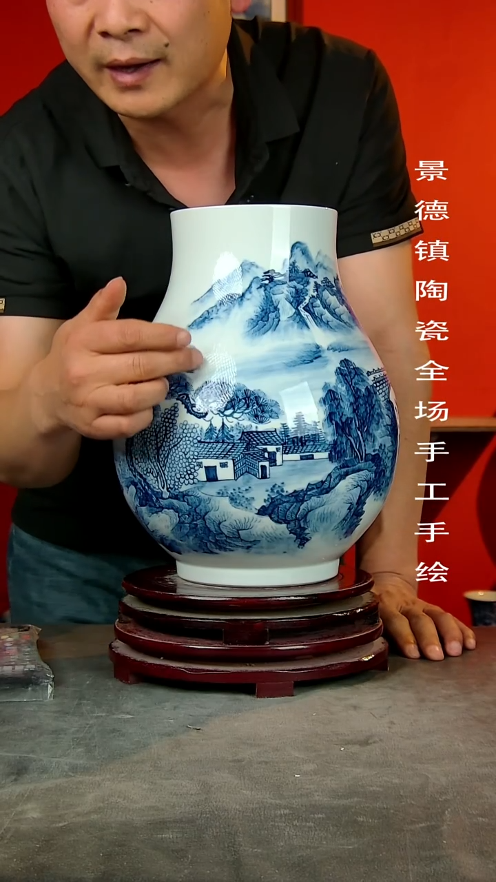 摆件景德镇陶瓷花瓶手工手绘