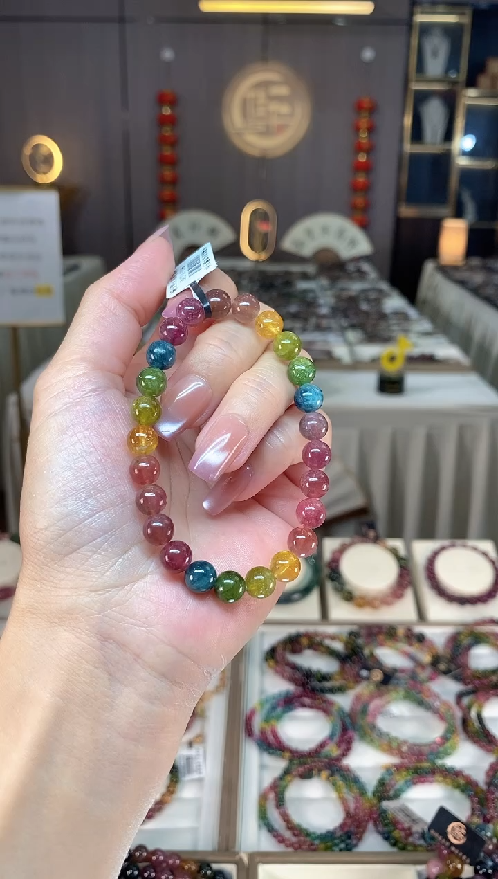 未镶嵌透体老矿碧玺彩虹单圈手串7mm+碧玺hon多样性发一条