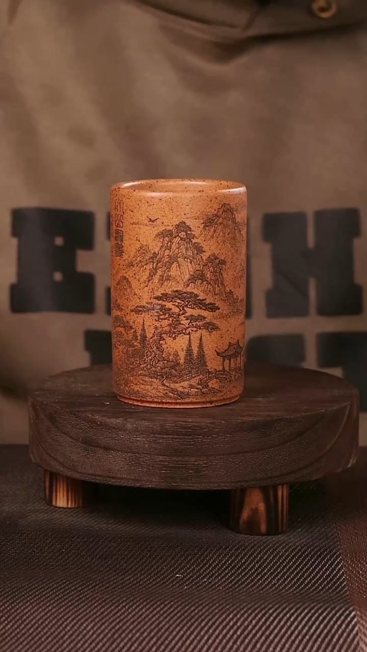 茶杯紫砂紫砂刻绘主人杯万里山河