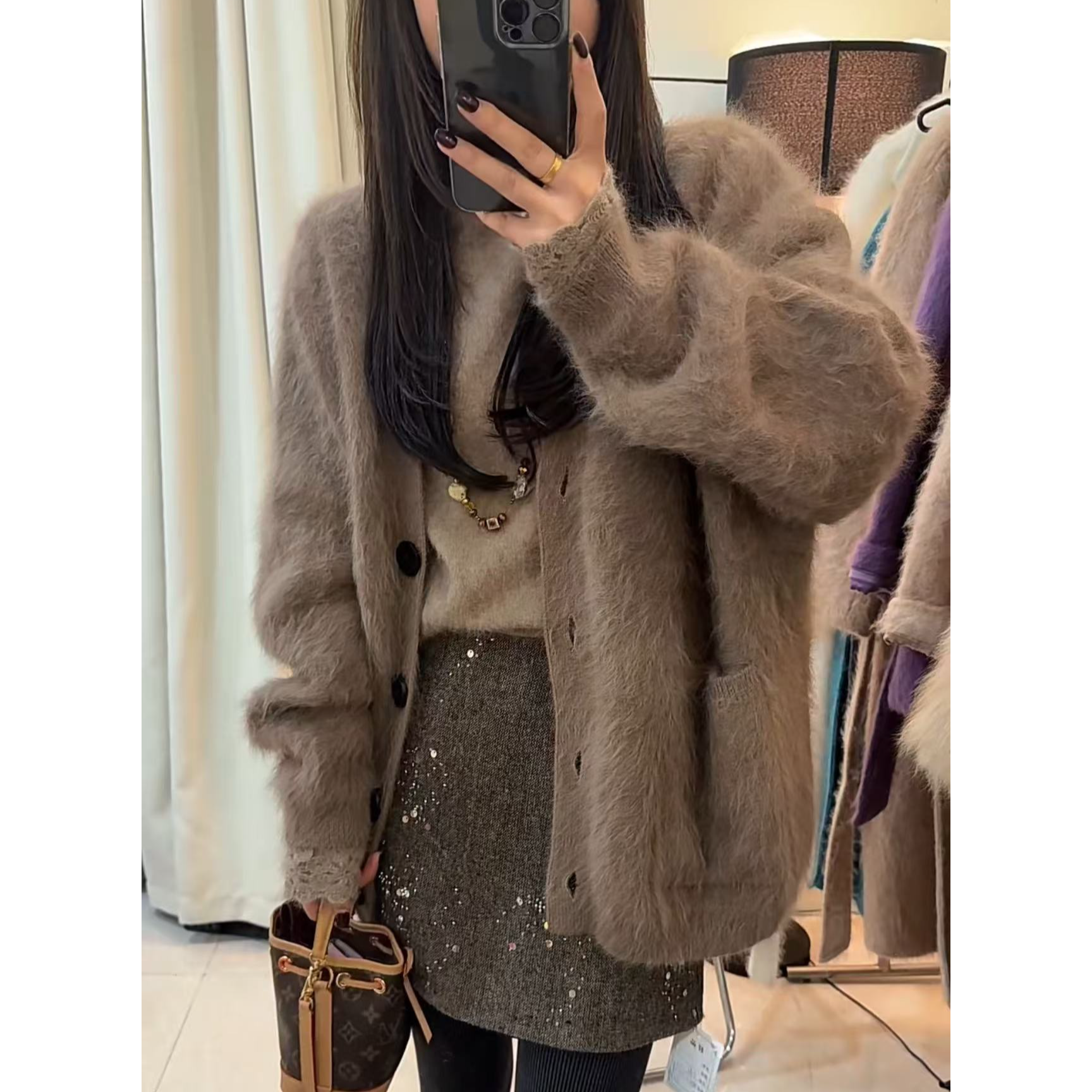 QianRH-9577慵懒风美拉雅丹风拉毛针织开衫韩系