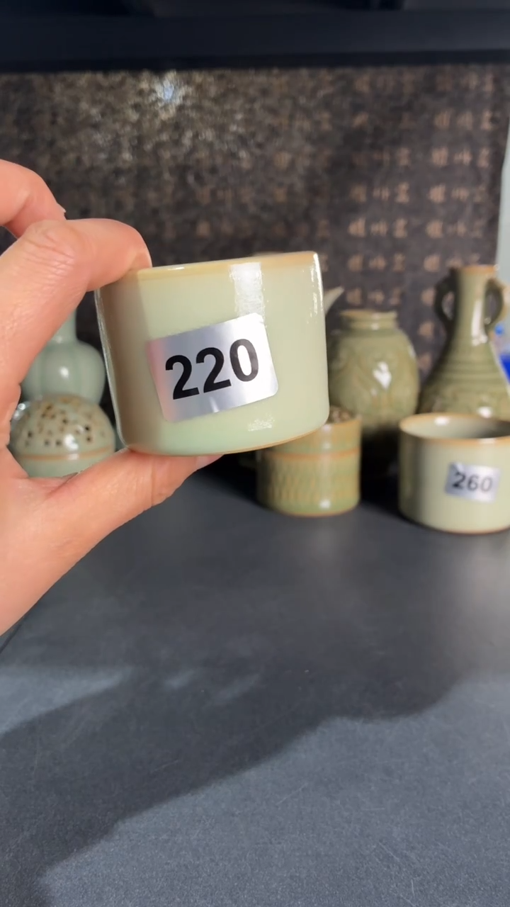 耀州窑仰山月白釉直口杯小2201