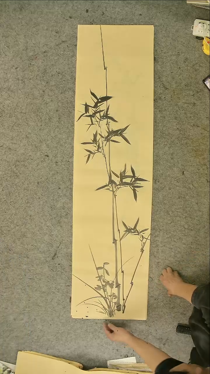 国画四尺对开  墨竹条屏 34*138cm