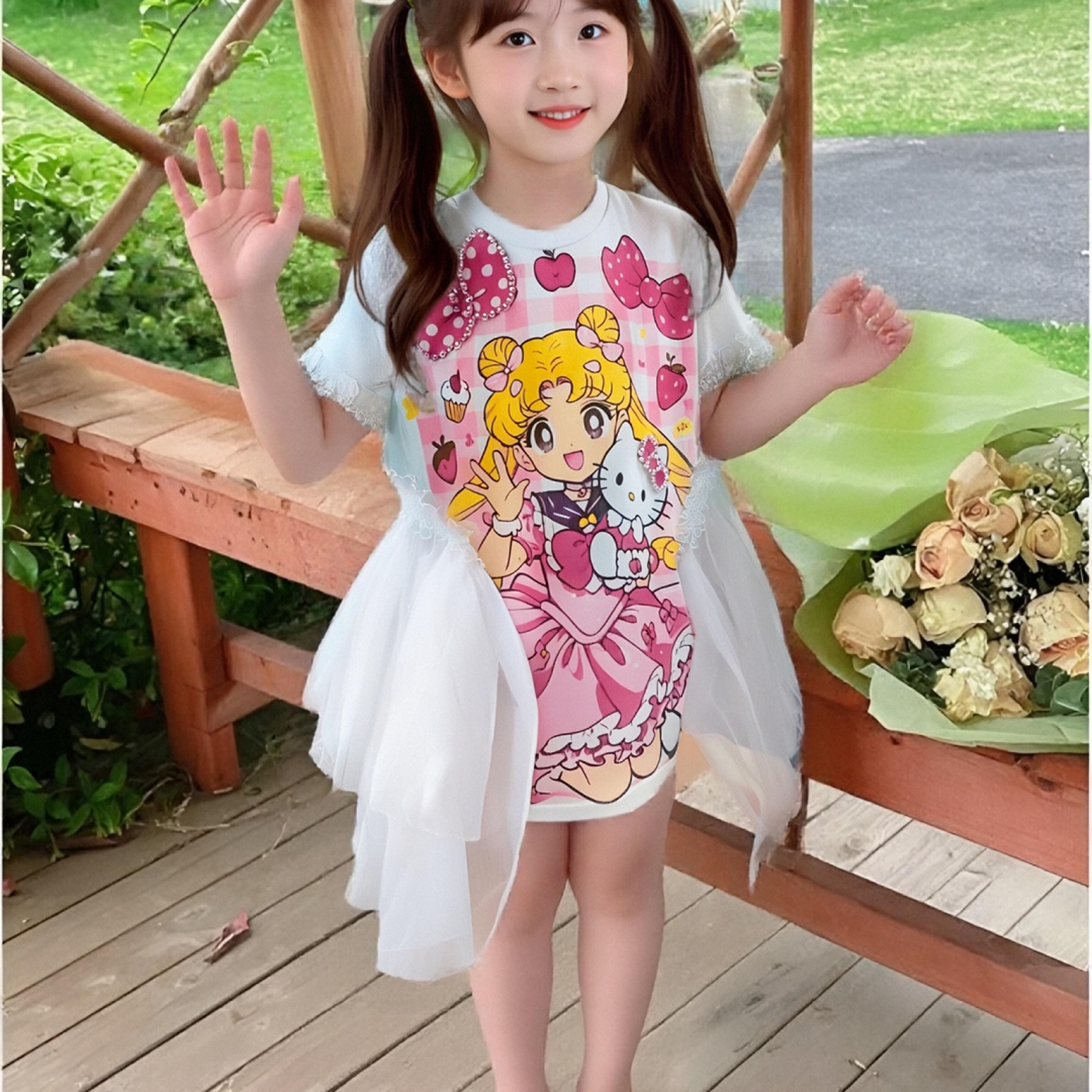 MN女童美少女公主裙 2025薄款洋气女孩时尚连衣裙可爱纱裙卡通裙~