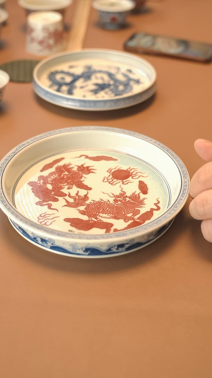 【闪购商品】莹璨轩原矿釉里红麒麟茶盘