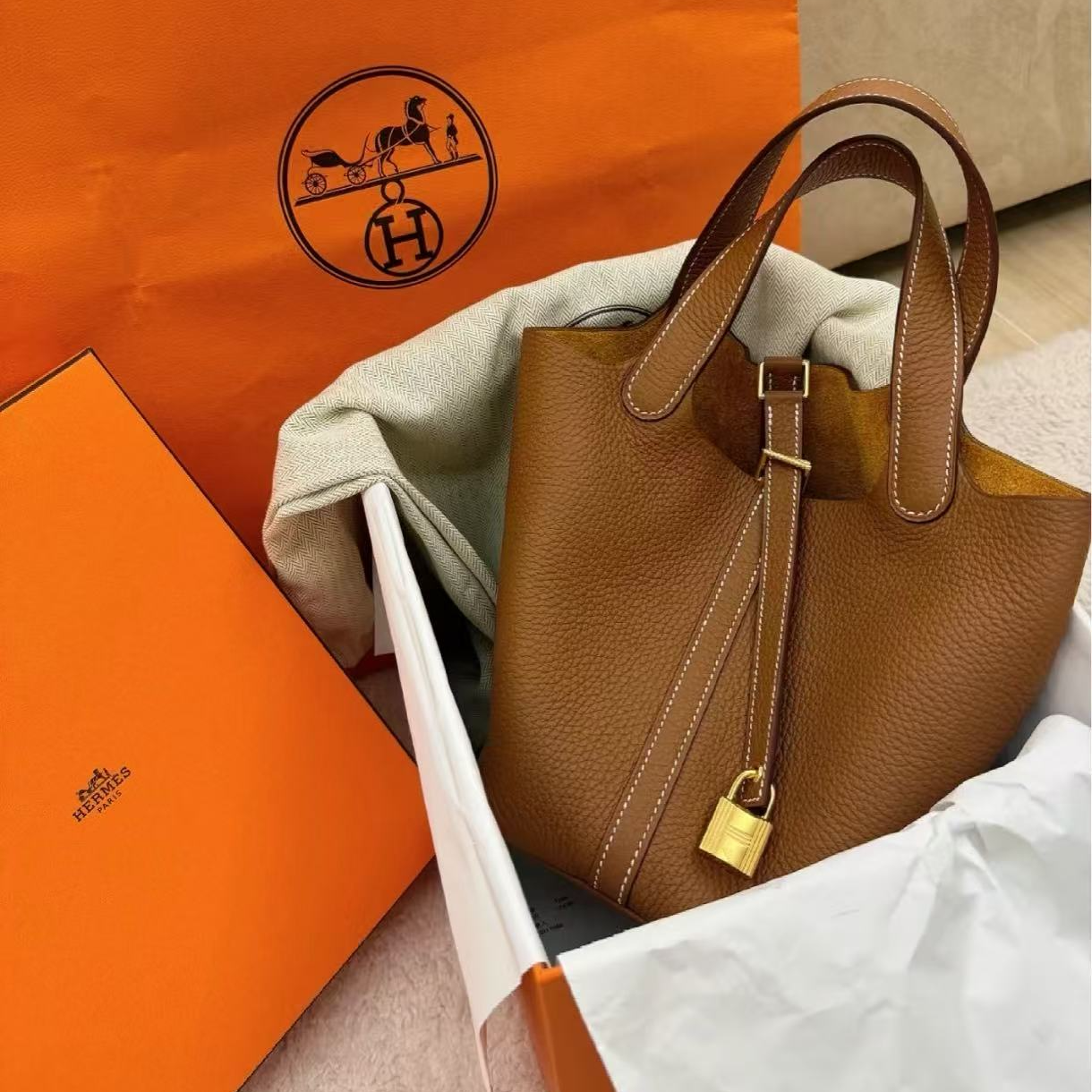 99新 Hermes/爱马仕 24期金棕金扣18菜篮子 18327199