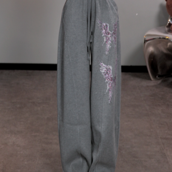 TCH【时尚直筒】冬款时尚烫钻淑女灰色休闲裤女T75D20E1050轻奢tch