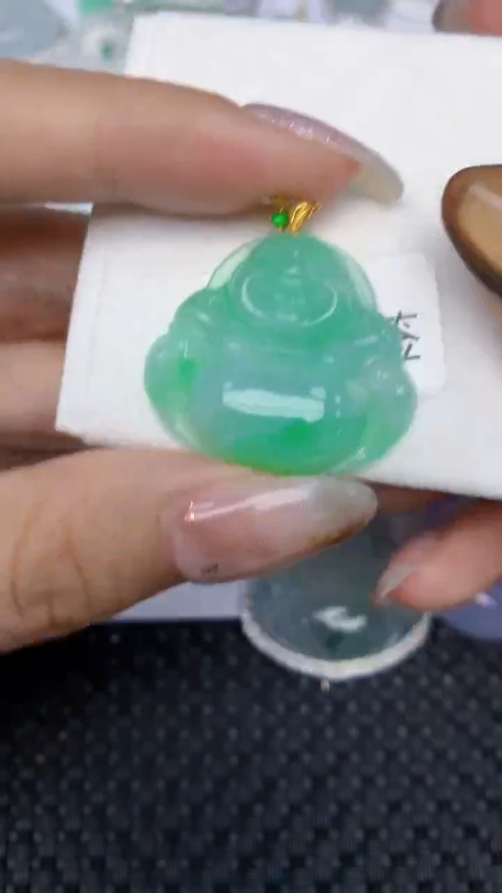 颈饰18K金镶嵌翡翠天然缅甸翡翠a货百元以上9元证书费自理