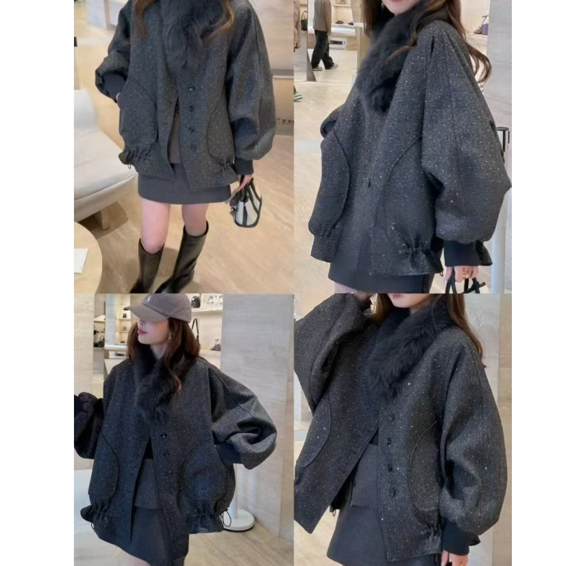 【锦衣服饰】BRQ 6572韩系新国标90绒毛毛围脖亮闪闪收边羽绒服