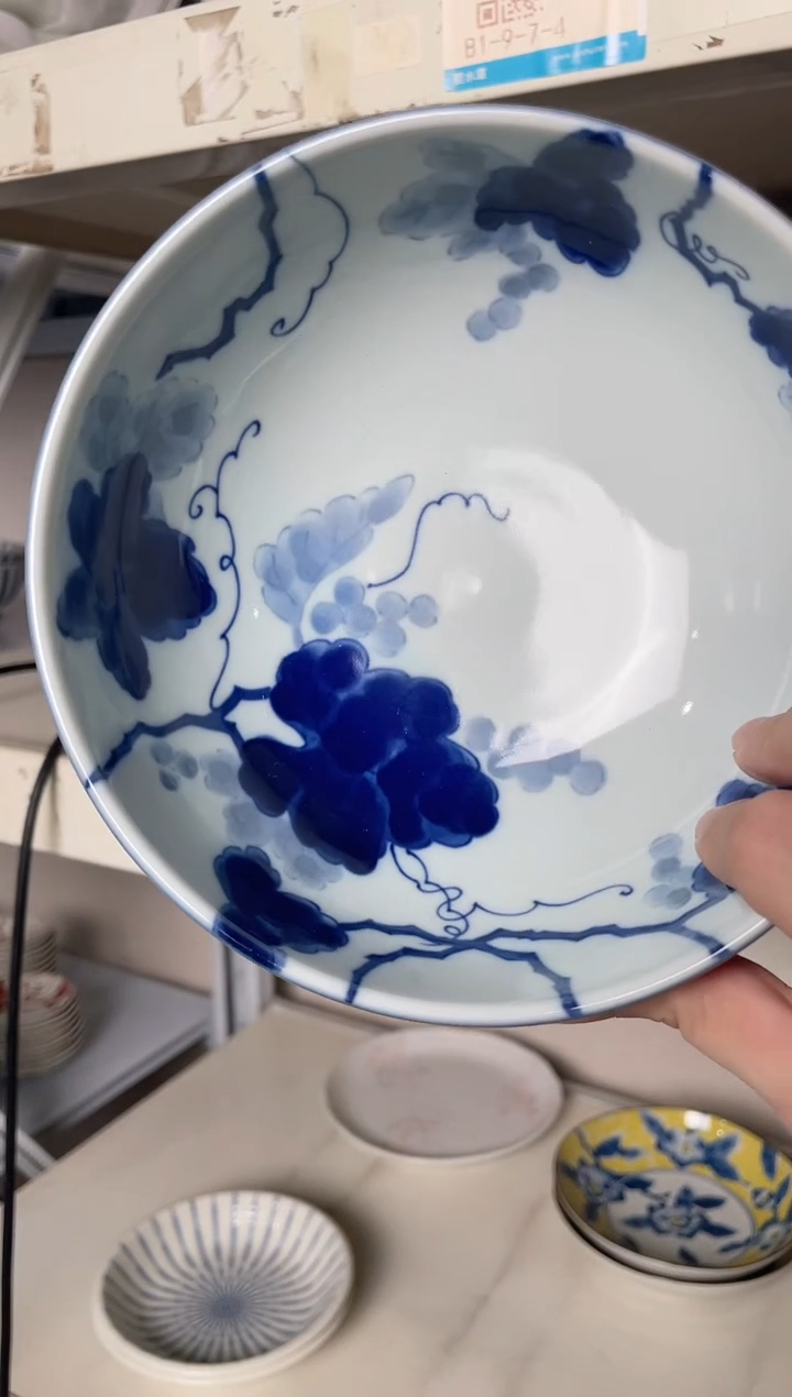 陶瓷蓝染葡萄6.2英寸浅碗 微瑕